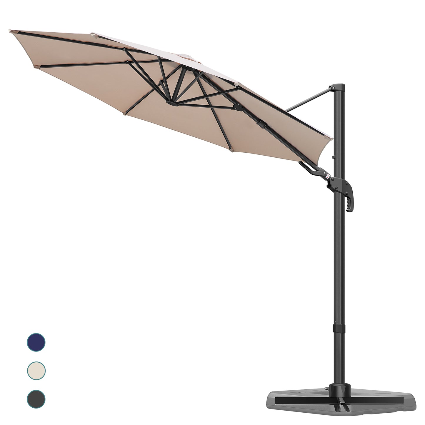 10' Round Hanging Offset Cantilever Umbrella w/ Polyester Canopy, Beige