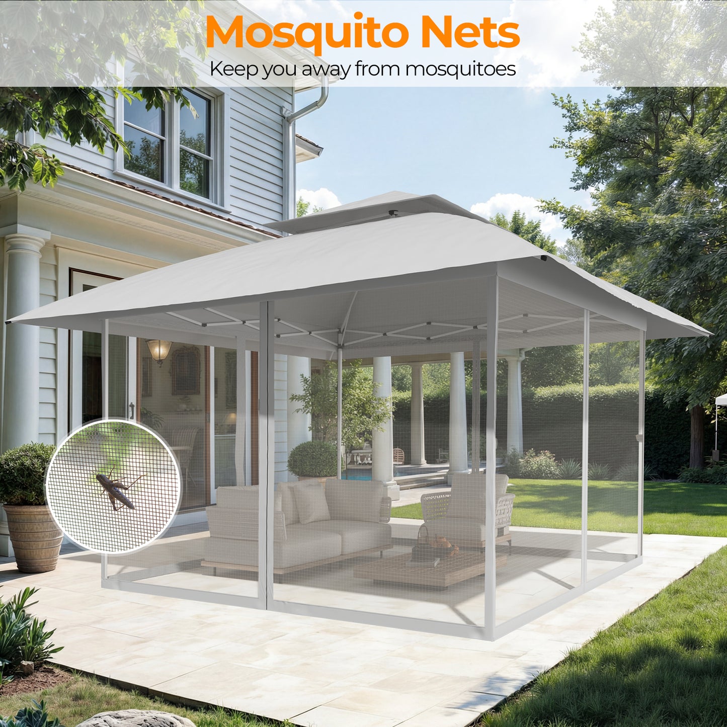 13x13 Pop Up Gazebo Instant Canopy Tent w/ Mosquito Netting,Light Gray