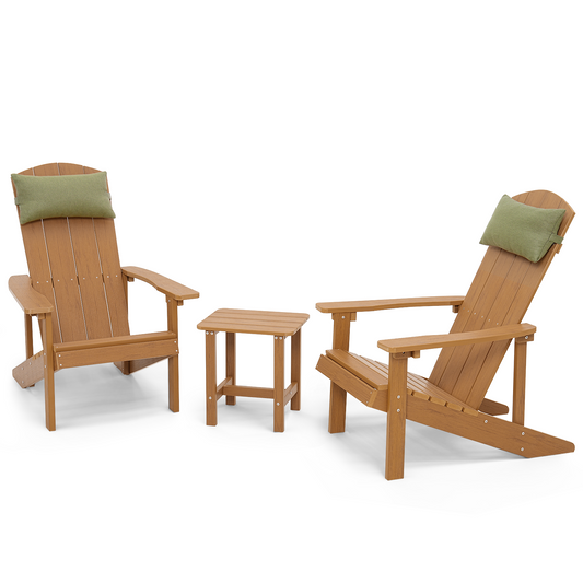 3 Piece Adirondack Chairs Set with Side Table and 2 Headrests