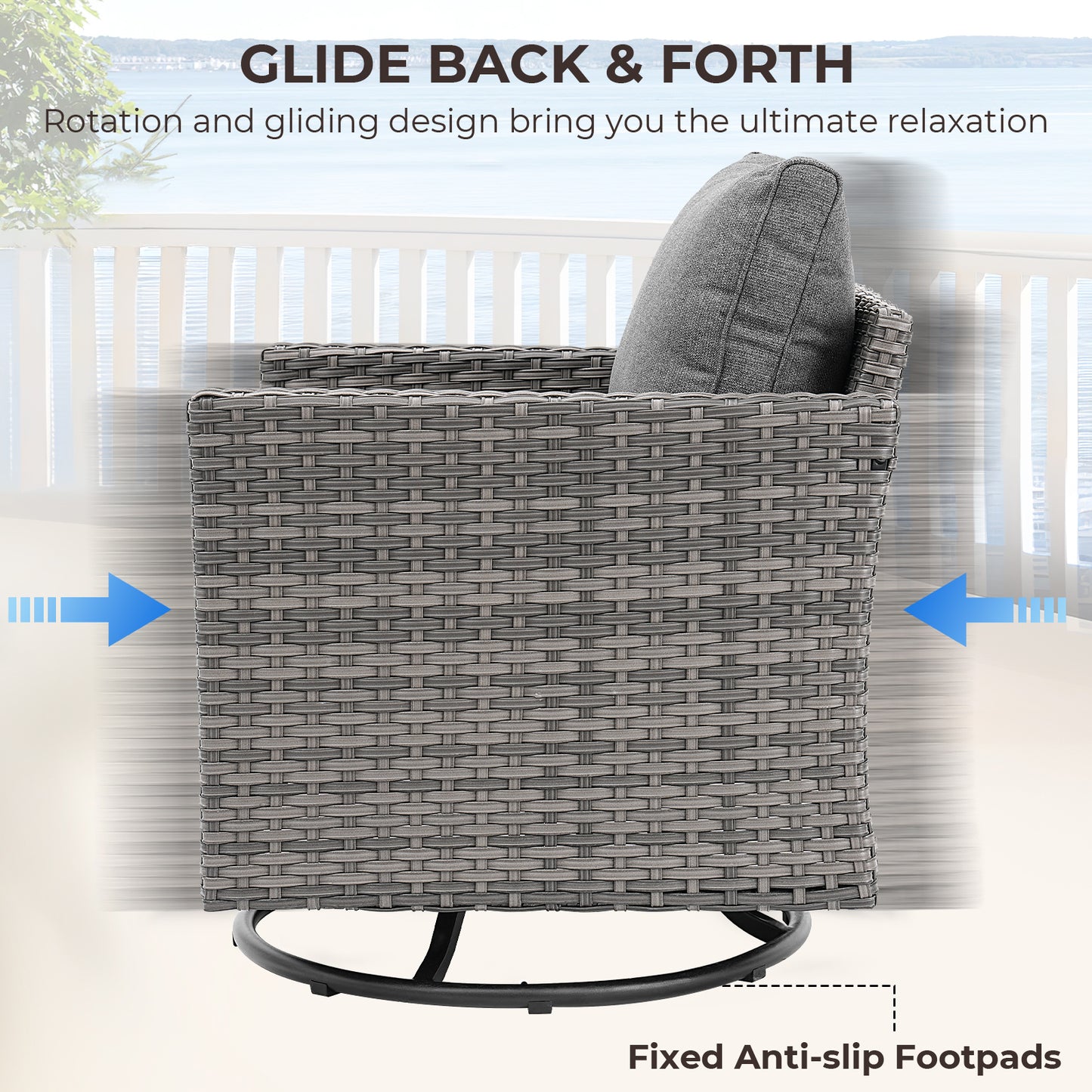 3 Pcs Patio Bistro Set w/ Wicker Swivel Rocking Chairs & Side Table