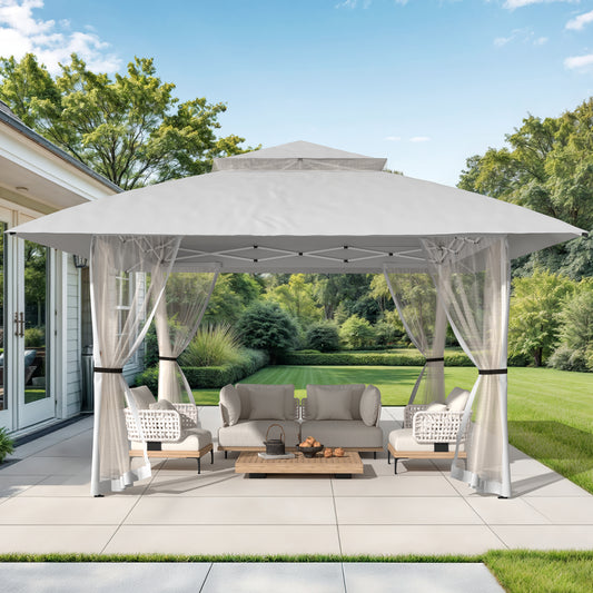 13x13 Pop Up Gazebo Instant Canopy Tent w/ Mosquito Netting,Light Gray