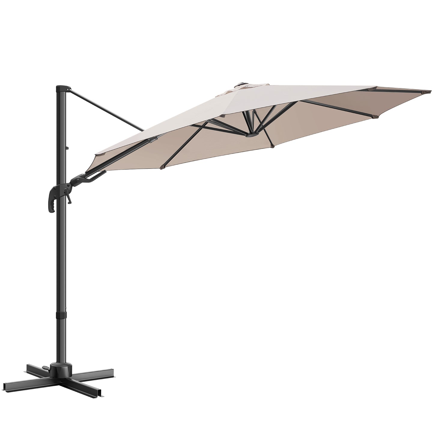 10ft Hanging Offset Cantilever Umbrella w/ Olefin Canopy, Champagne