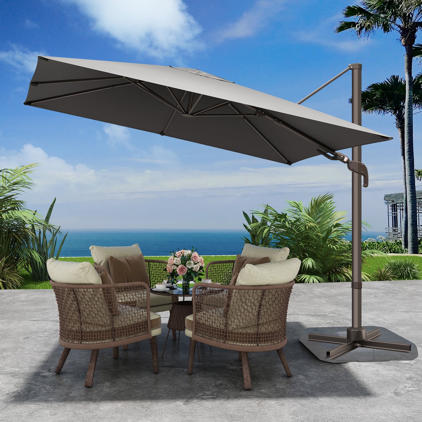 10x10ft Square Outdoor Patio Umbrella Offset Cantilever Umbrella, Gray