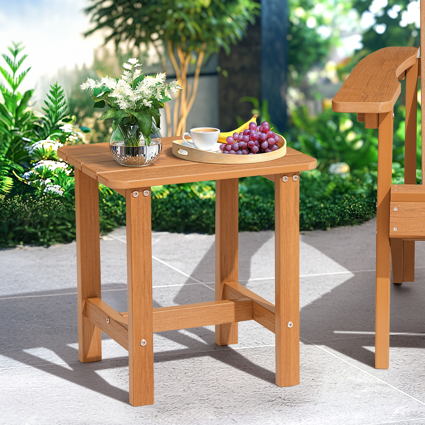 Outdoor Side Table, HDPS Wood Texture Patio Table Outdoor End Table