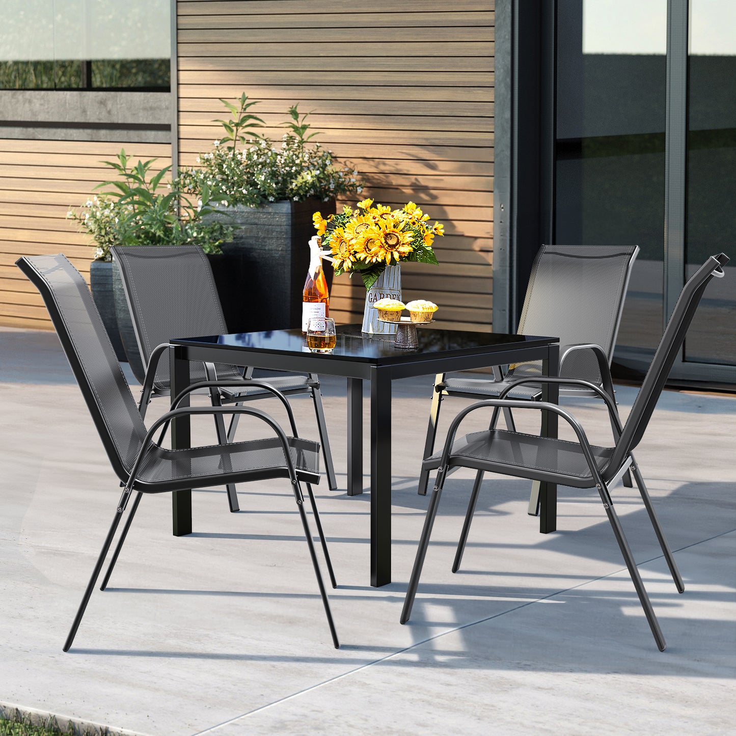 4 x Outdoor Stackable Patio Dining Chairs High Back Textilene Armchair