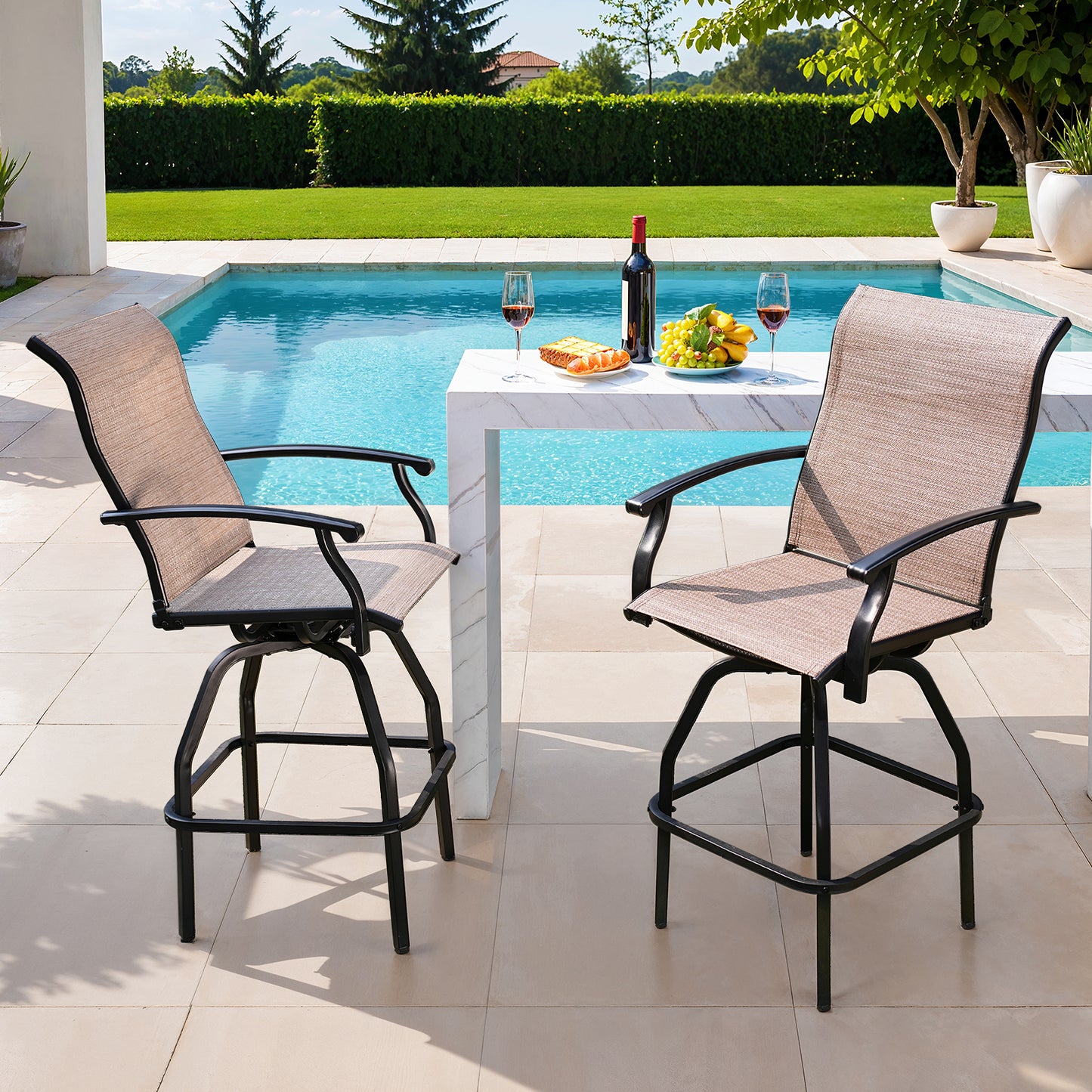 2 Pcs Patio Swivel Bar Chairs, 360° Rotating Counter Height Bar Stools