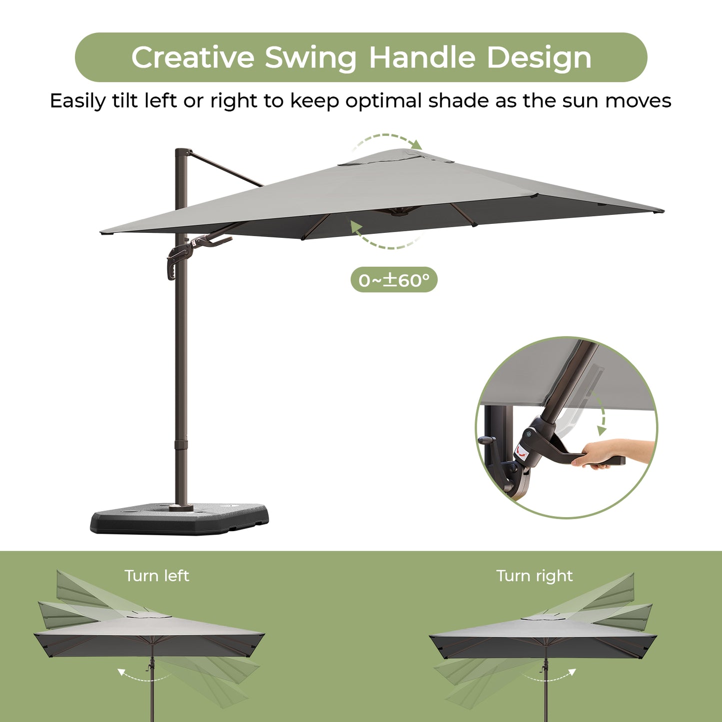 10x10ft Square Outdoor Patio Umbrella Offset Cantilever Umbrella, Gray