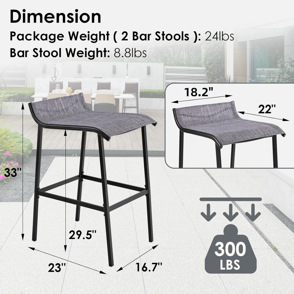 2 Pcs Outdoor Bar Stools, Counter Height Chair Patio Bar Stool