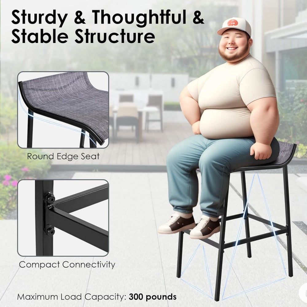 2 Pcs Outdoor Bar Stools, Counter Height Chair Patio Bar Stool