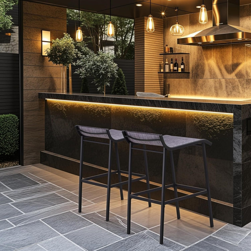 2 Pcs Outdoor Bar Stools, Counter Height Chair Patio Bar Stool