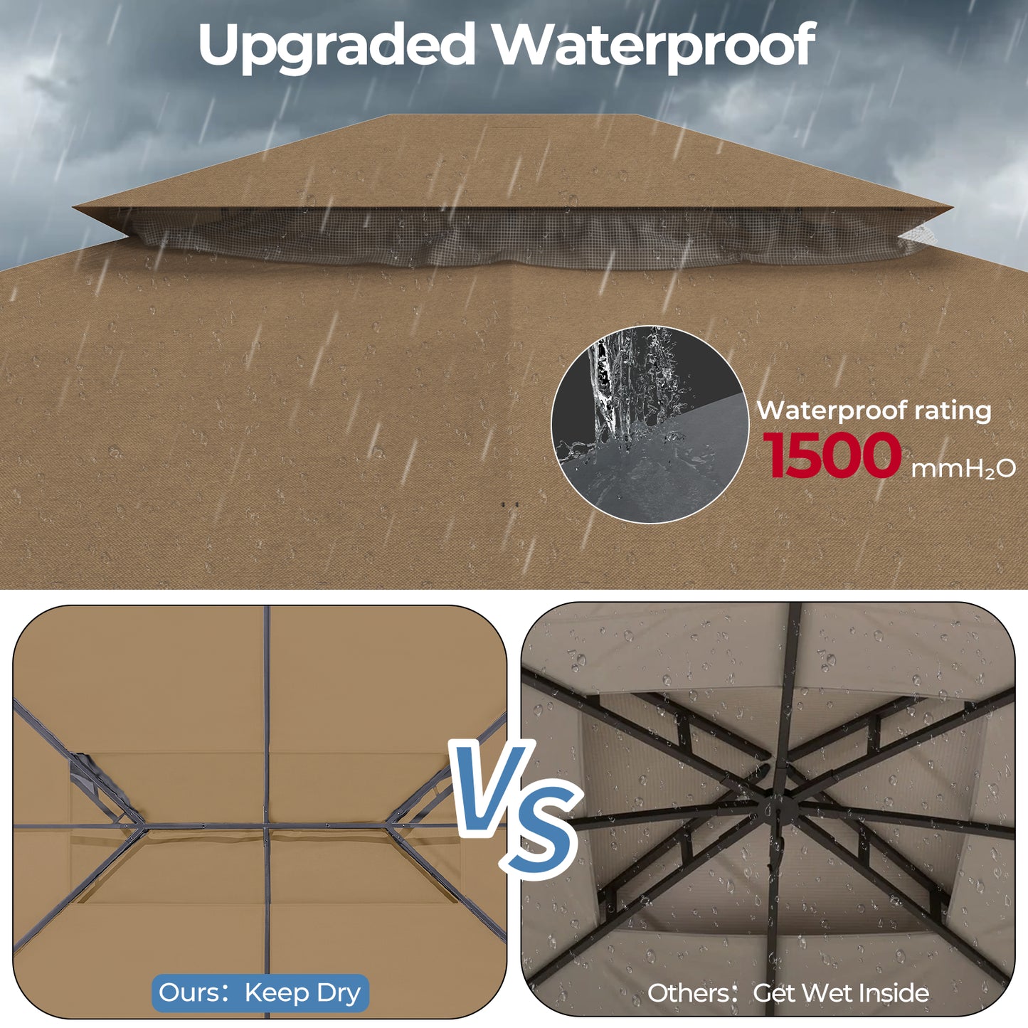 10'x13' Outdoor Patio Gazebo with Double Roof & Mosquito Netting,Brown