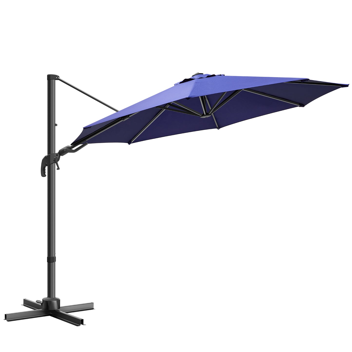 10ft Hanging Offset Cantilever Umbrella w/ Olefin Canopy, Dark Blue