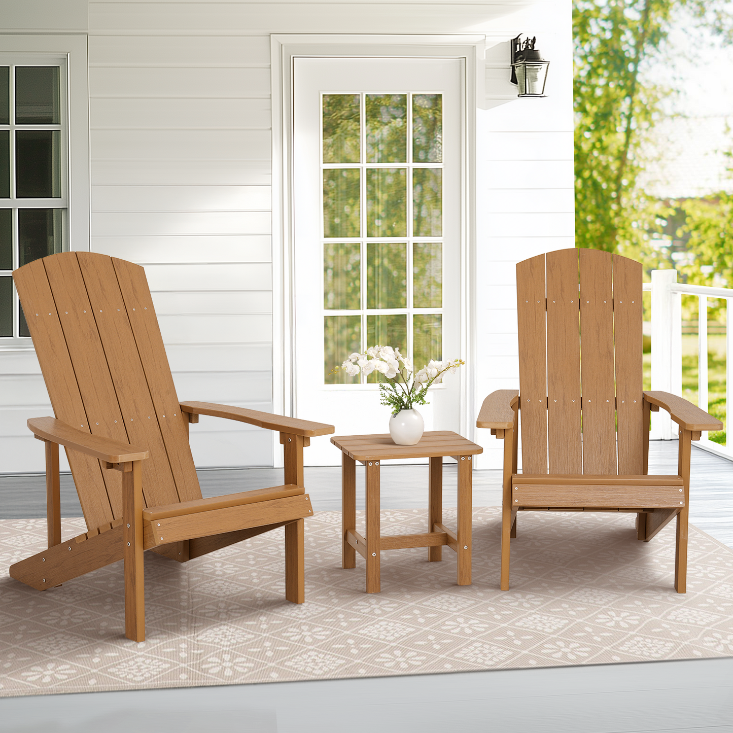 3 Piece Adirondack Chairs Set with Side Table and 2 Headrests