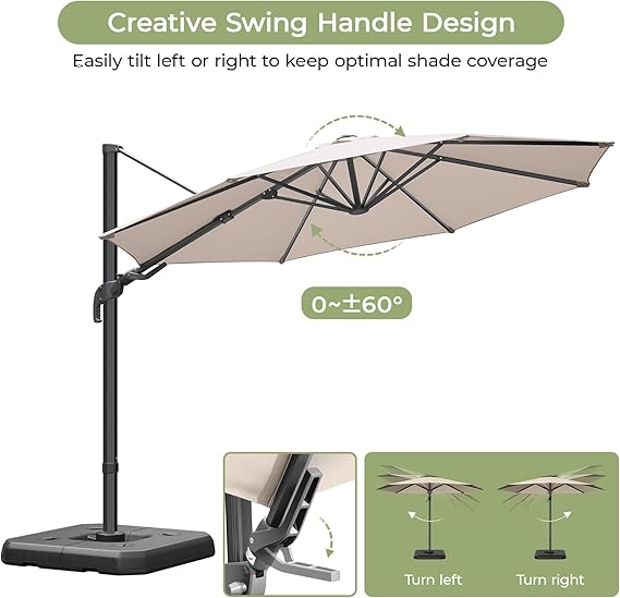 10ft Hanging Offset Cantilever Umbrella w/ Olefin Canopy, Champagne