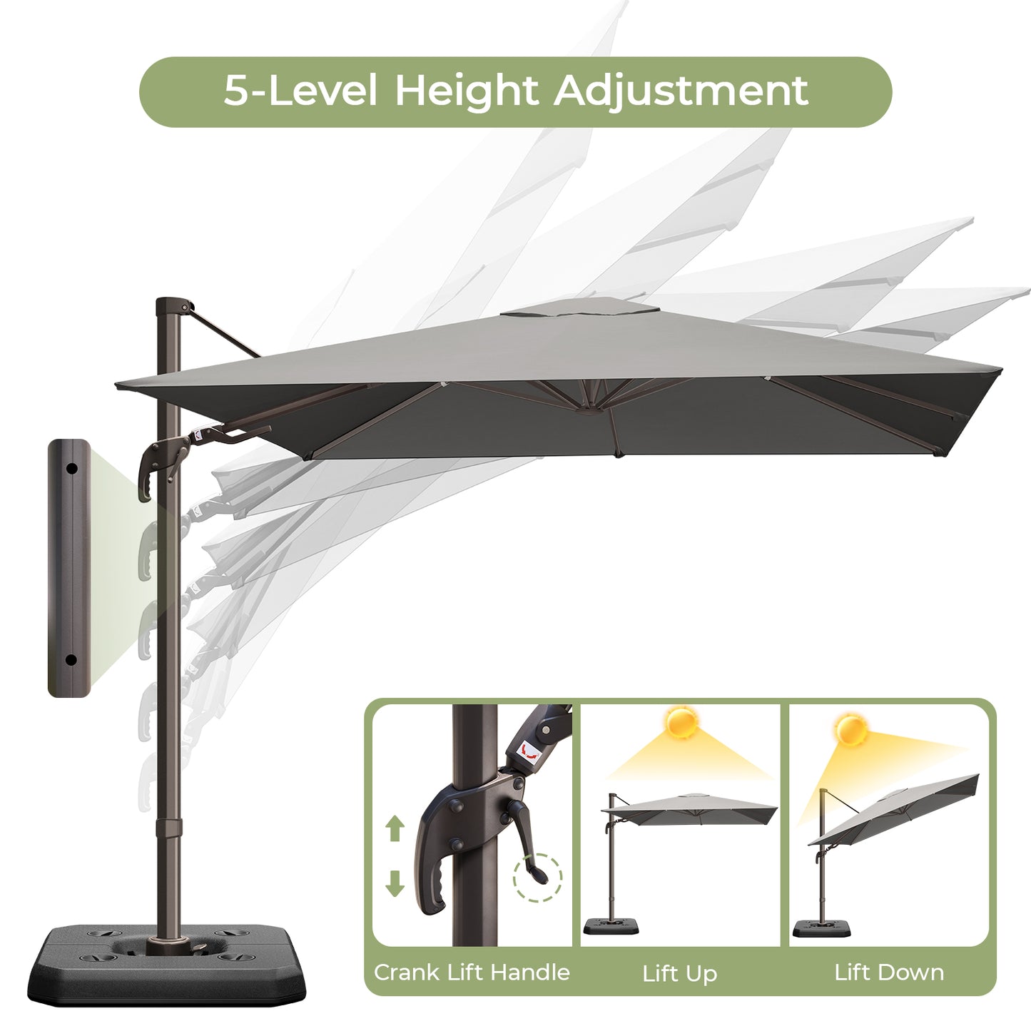 10x10ft Square Outdoor Patio Umbrella Offset Cantilever Umbrella, Gray