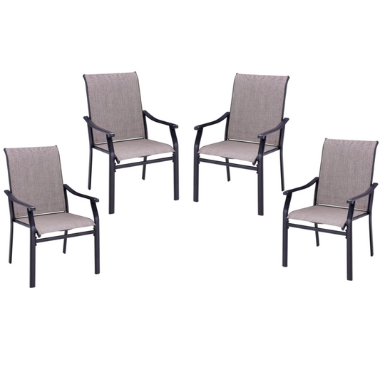 4 Piece Patio Dining Chairs, Outdoor Armchairs with Curved Armrests