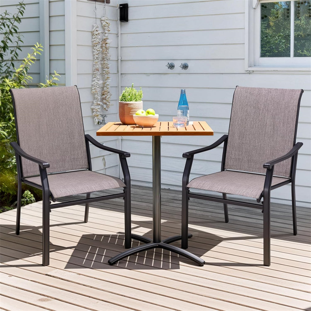 2 Pcs Outdoor Dining Chair Set, High Back Patio Chair with Armrest