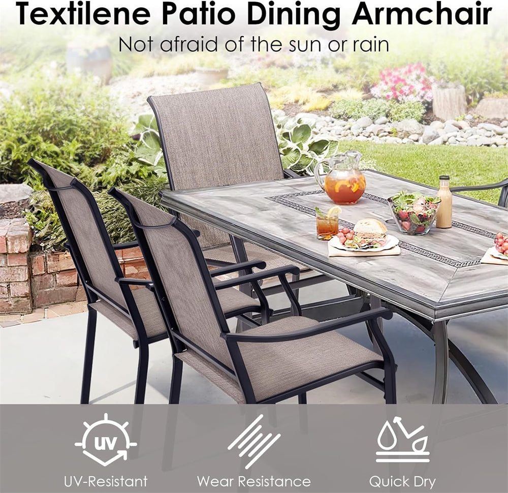 4 Piece Patio Dining Chairs, Outdoor Armchairs with Curved Armrests