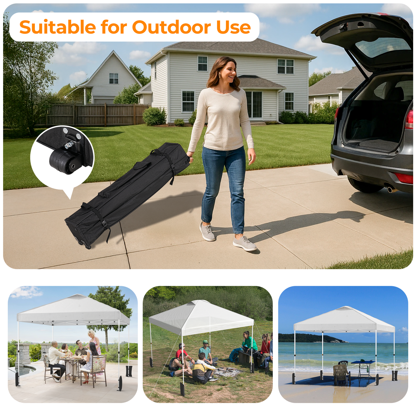 10'x 10' Pop up Canopy WhitePortable Straight Leg Instant Canopy Tent
