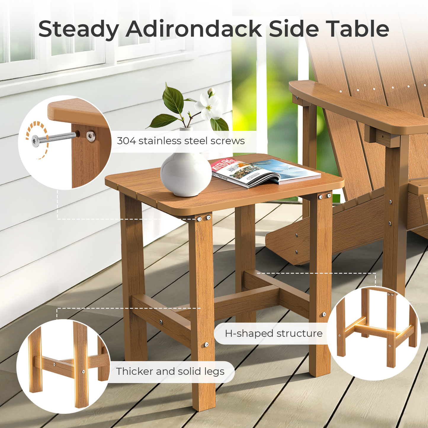 Outdoor Side Table, HDPS Wood Texture Patio Table Outdoor End Table