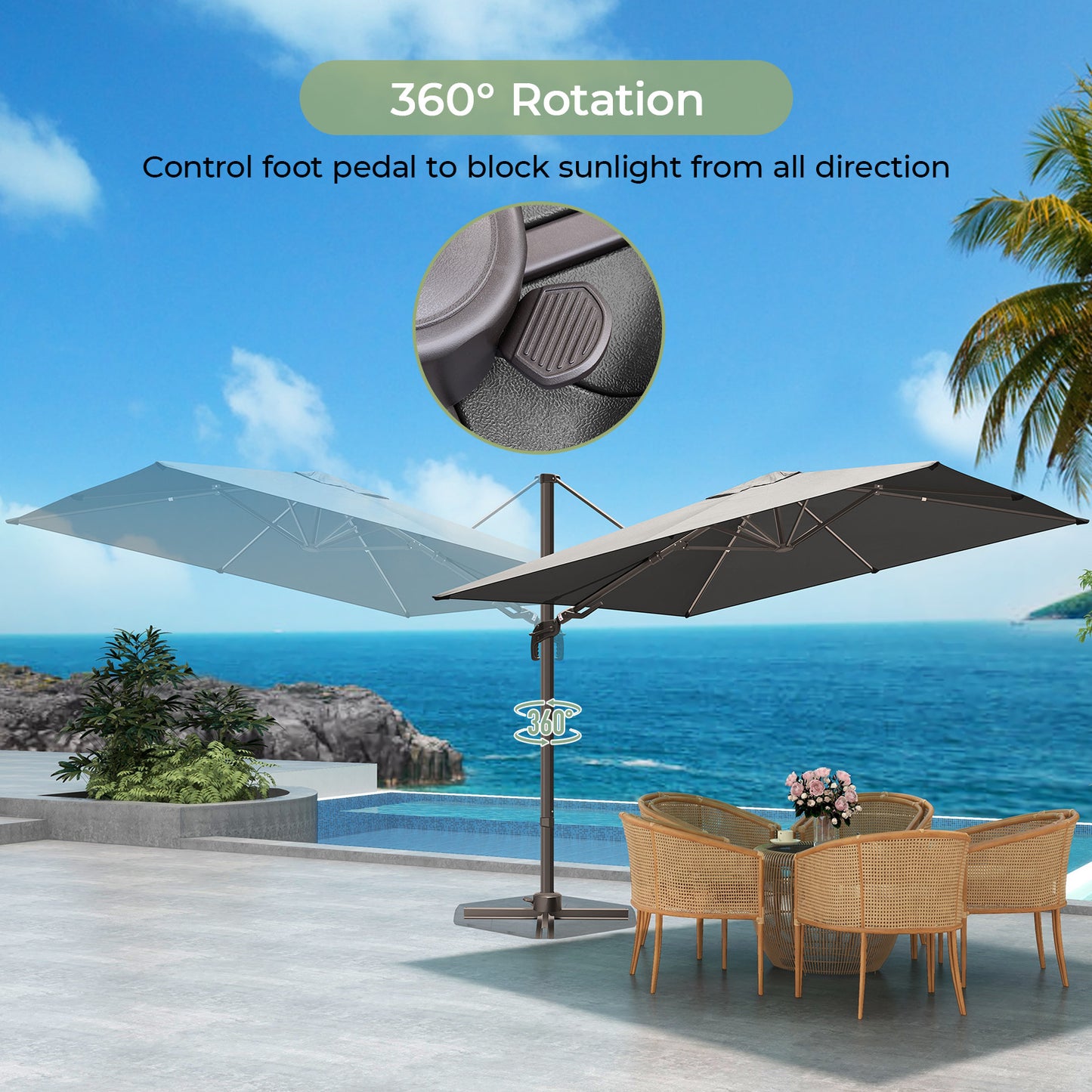 10x10ft Square Outdoor Patio Umbrella Offset Cantilever Umbrella, Gray