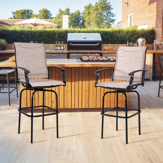 2 Pcs Patio Swivel Bar Chairs, 360° Rotating Counter Height Bar Stools