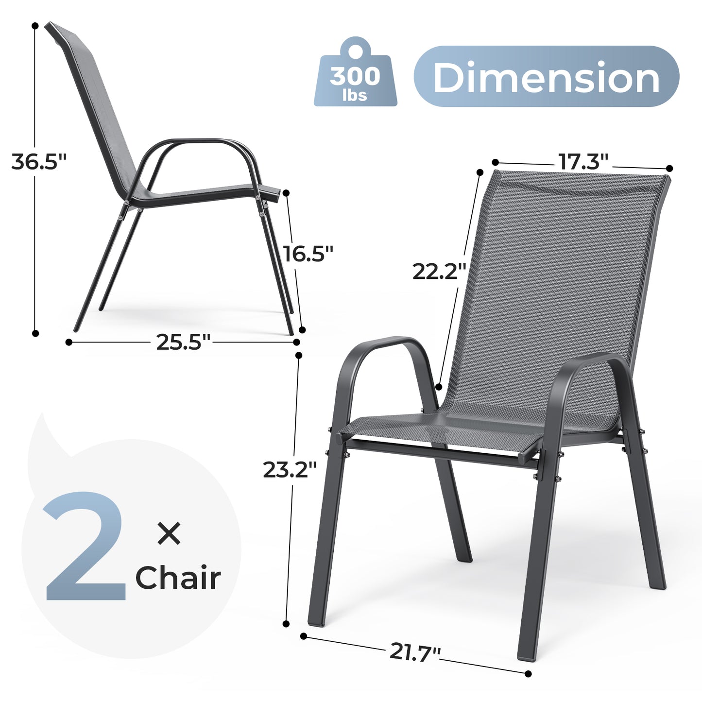 2 x Outdoor Stackable Patio Dining Chairs High Back Textilene Armchair