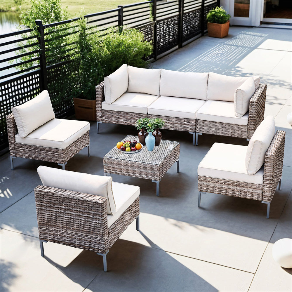 7 Piece Patio Furniture Set, Outdoor Conversation Set Rattan Sofa