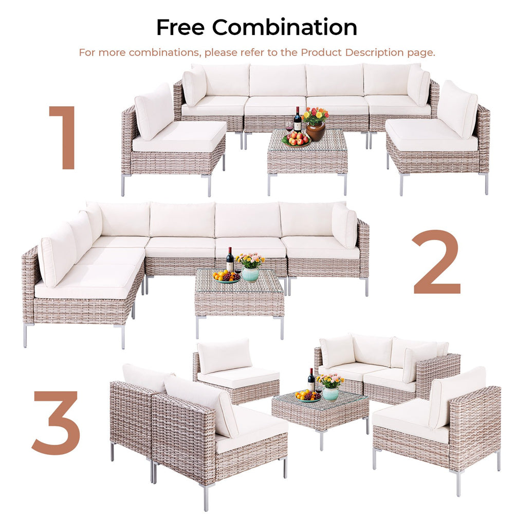 7 Piece Patio Furniture Set, Outdoor Conversation Set Rattan Sofa