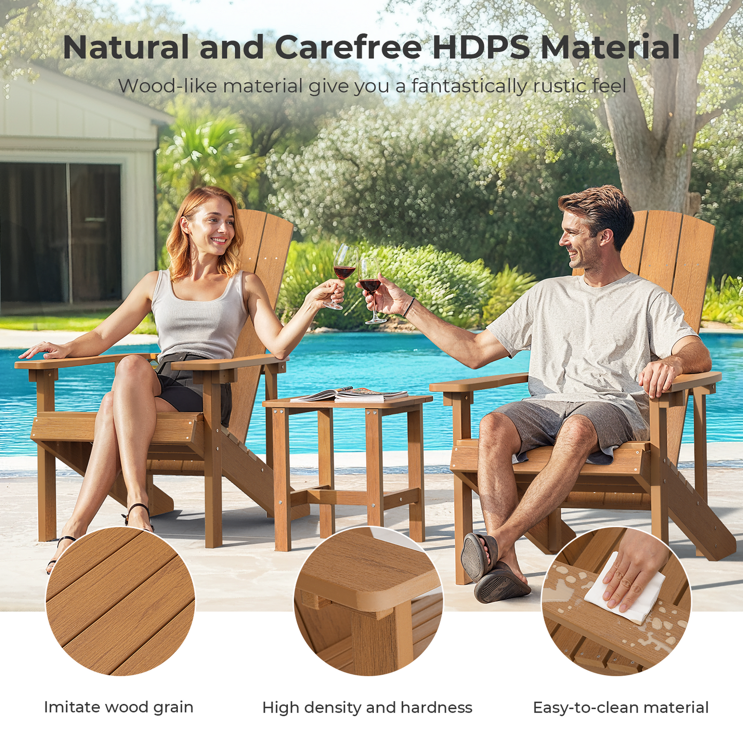 3 Piece Adirondack Chairs Set with Side Table and 2 Headrests