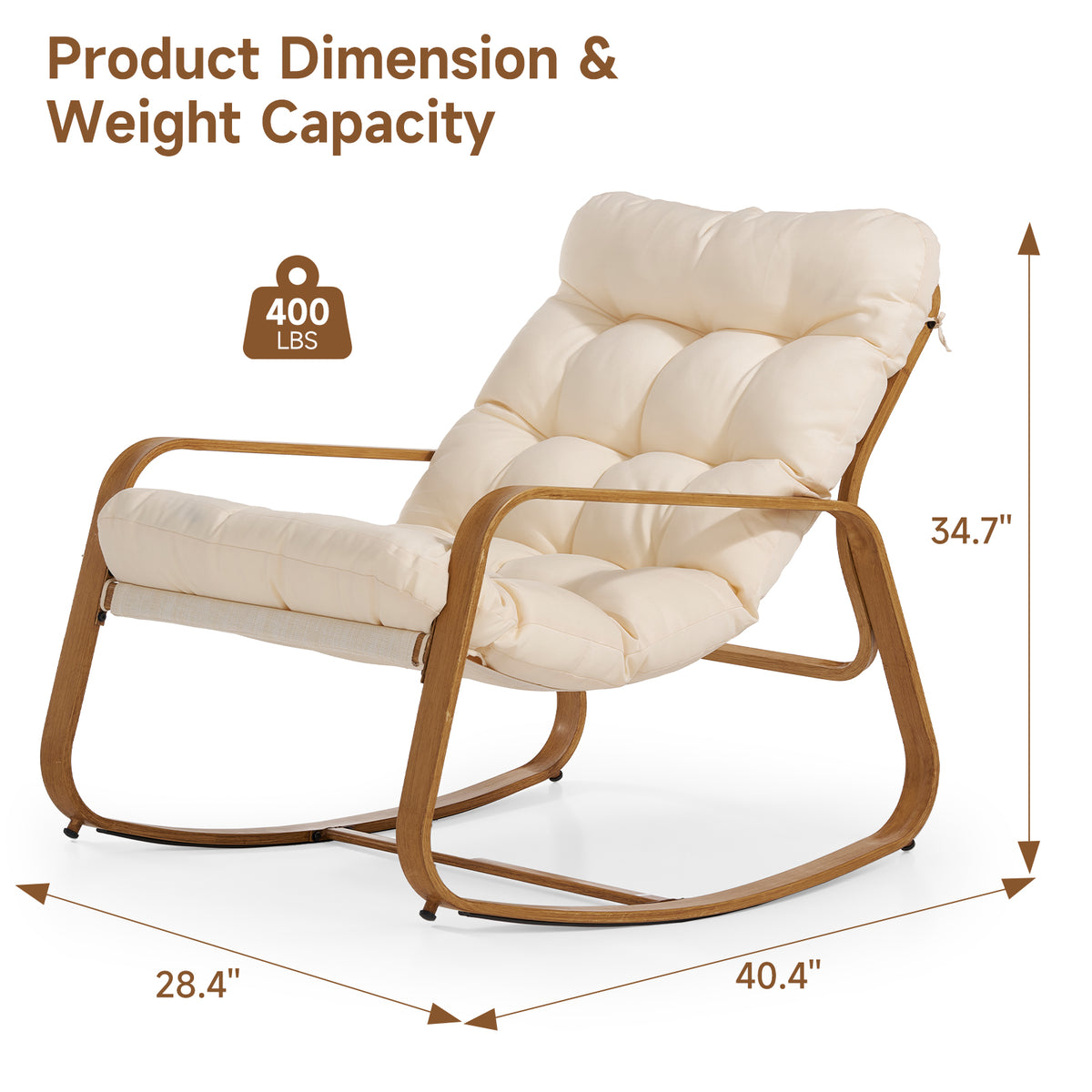 Vitarpatio Oversized Rocking Chair with Cushion and Armrest