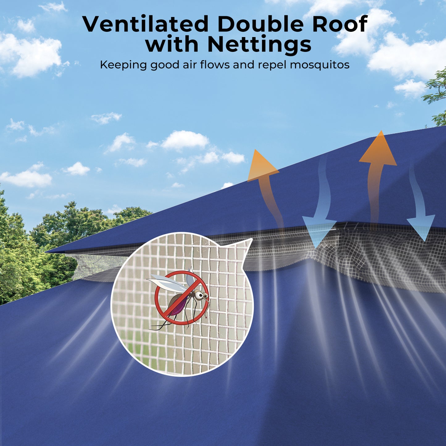 10'x13' Outdoor Patio Gazebo with Double Roof & Mosquito Netting, Blue