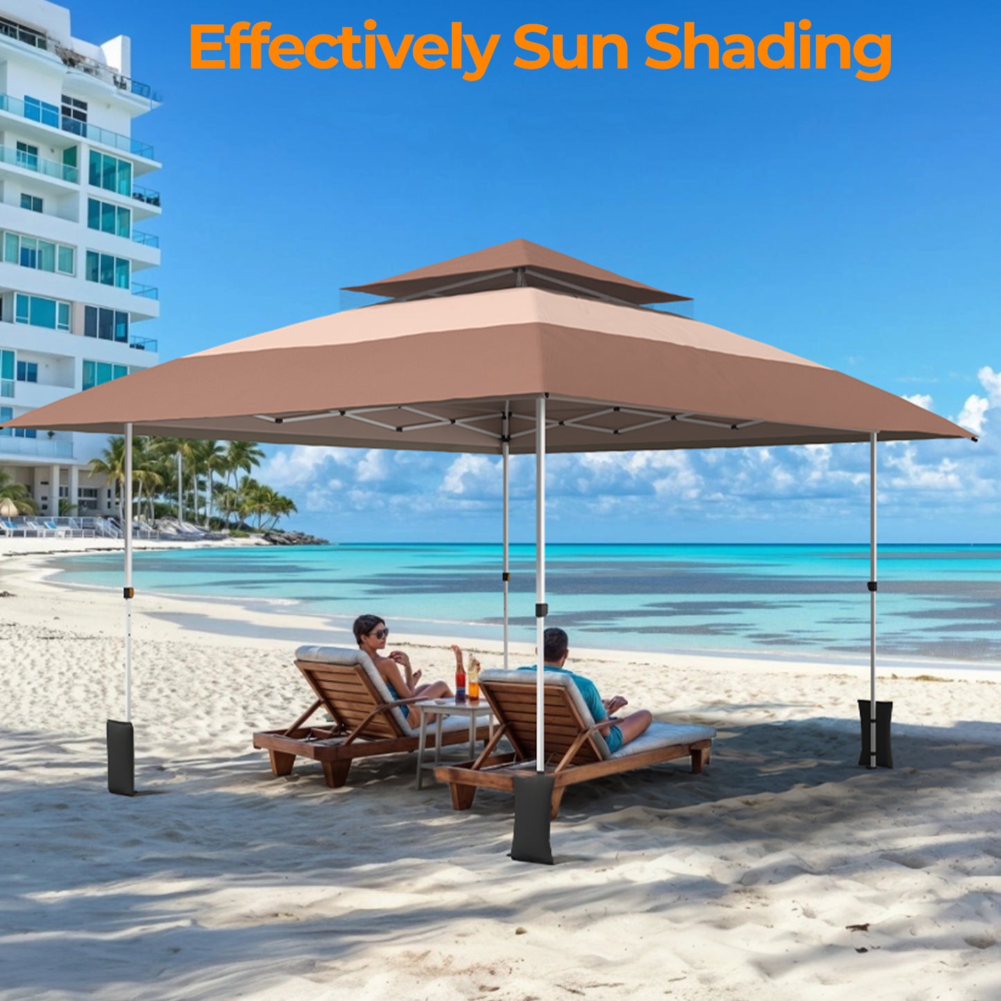 13x13ft Outdoor Pop Up Gazebo Instant Patio Tent Canopy Shelter, Brown