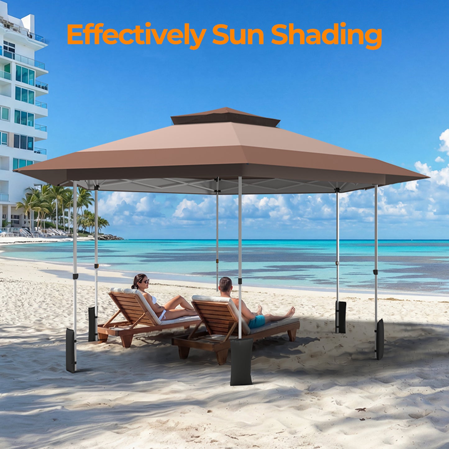 13' x 13' Pop Up Gazebo Hexagonal Canopy with Zippered Mesh Netting