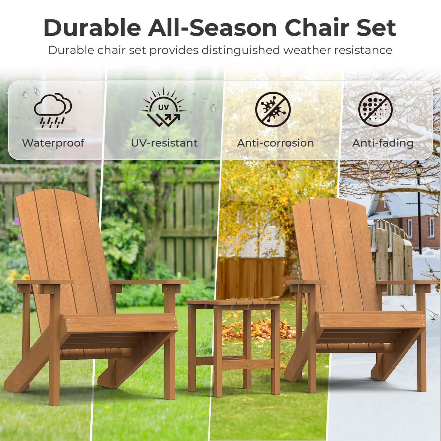 3 Piece Adirondack Chairs Set with Side Table and 2 Headrests
