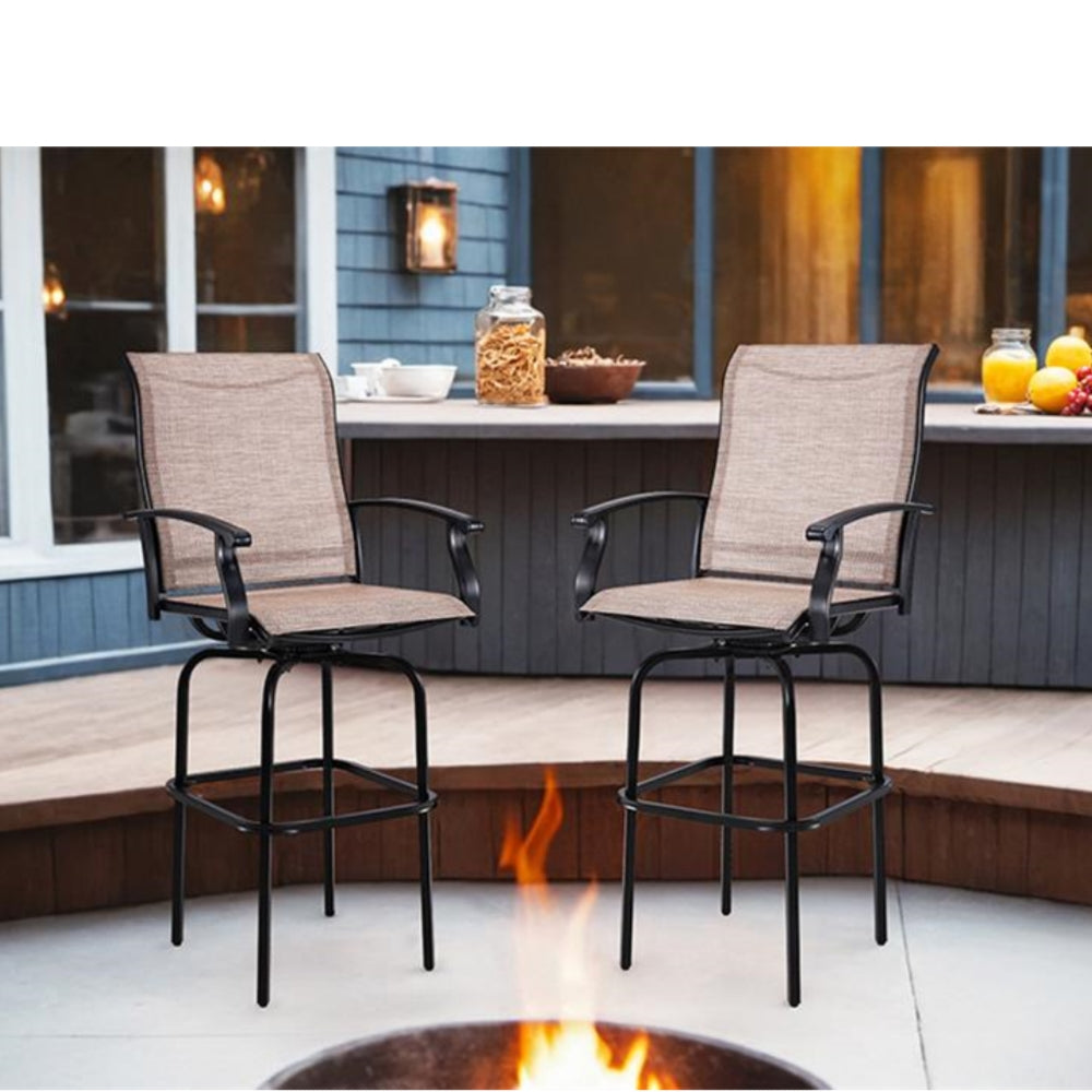 2 Pcs Patio Swivel Bar Chairs, 360° Rotating Counter Height Bar Stools