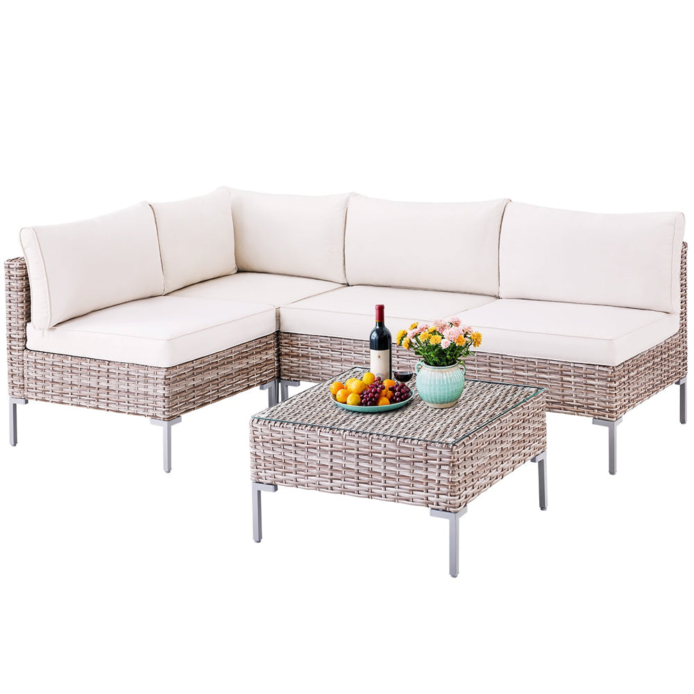 5 Piece Patio Furniture Set, Outdoor Conversation Set Rattan Sofa