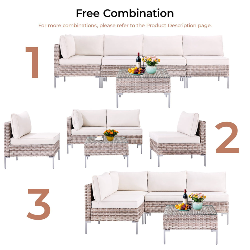 5 Piece Patio Furniture Set, Outdoor Conversation Set Rattan Sofa