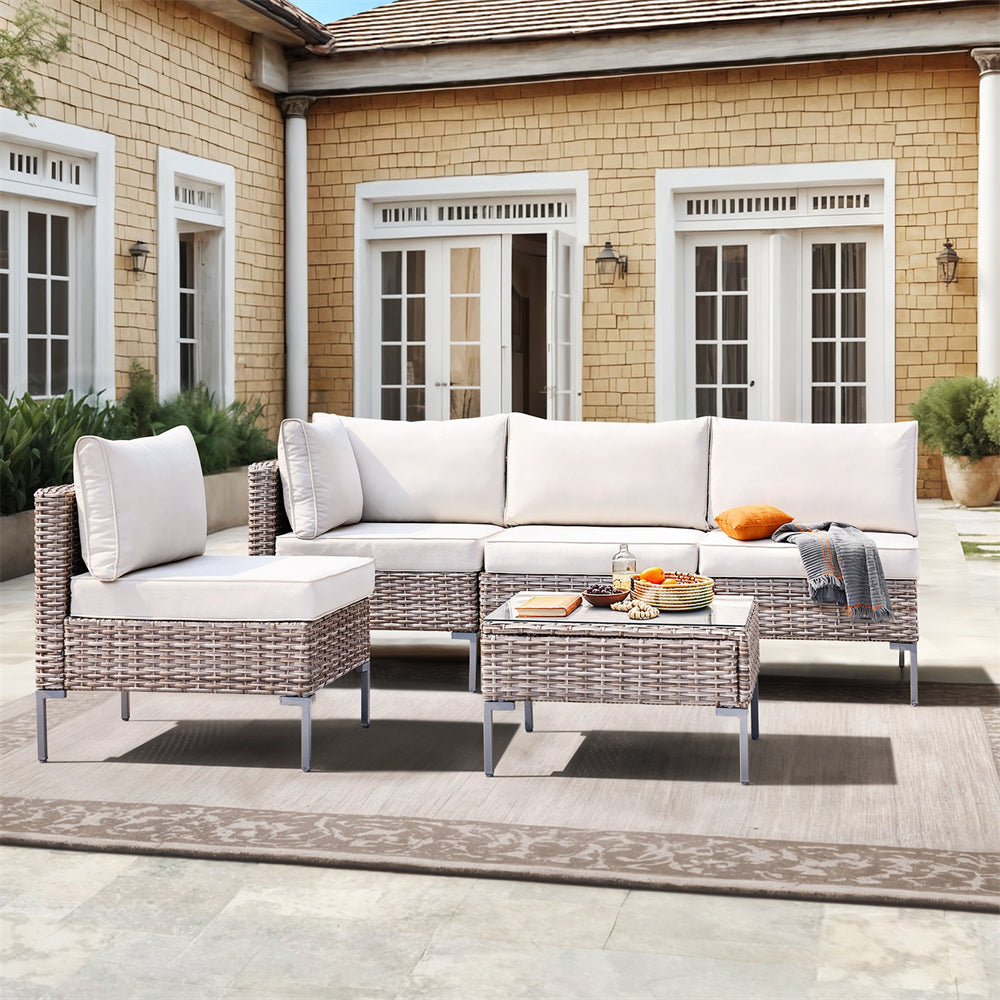 5 Piece Patio Furniture Set, Outdoor Conversation Set Rattan Sofa