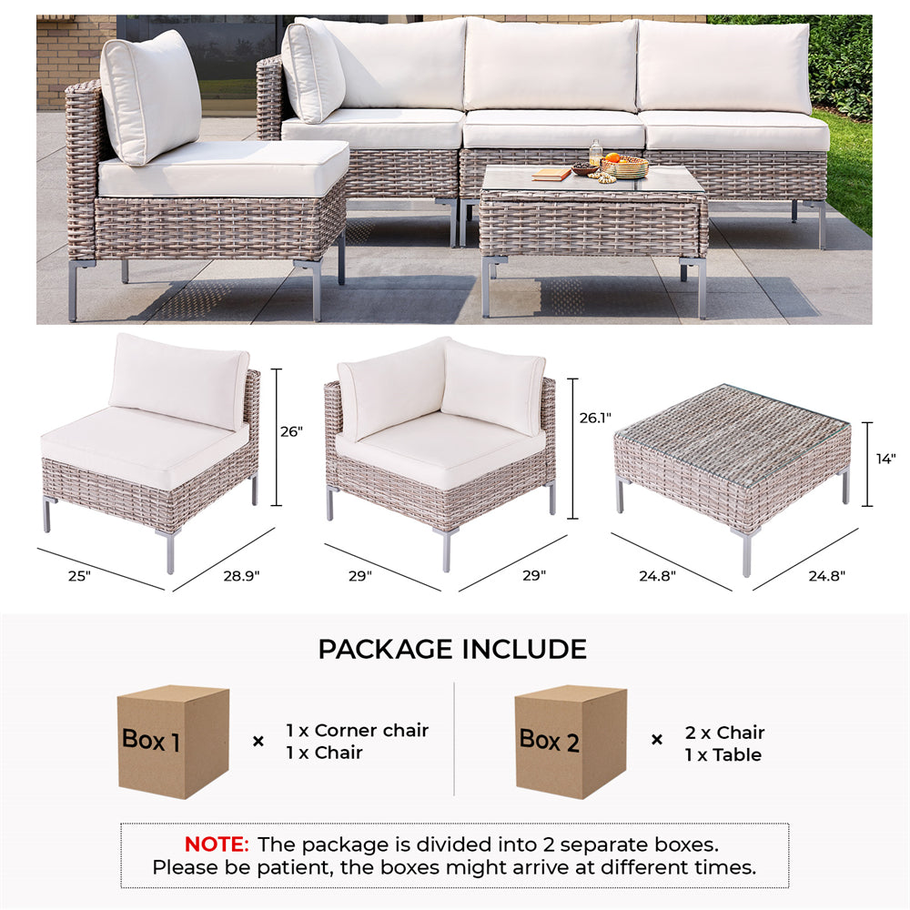 5 Piece Patio Furniture Set, Outdoor Conversation Set Rattan Sofa