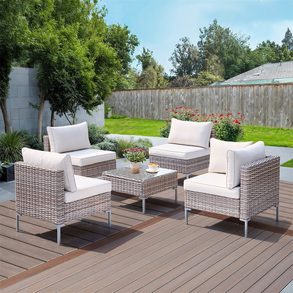 5 Piece Patio Furniture Set, Outdoor Conversation Set Rattan Sofa