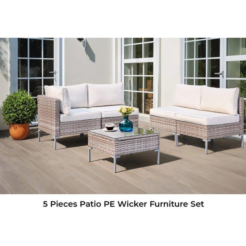 5 Piece Patio Furniture Set, Outdoor Conversation Set Rattan Sofa