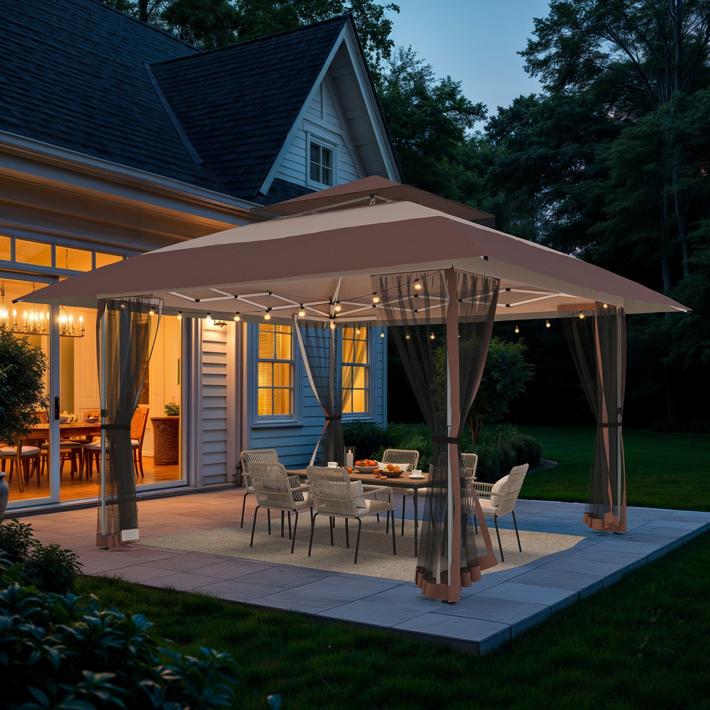 13x13ft Outdoor Pop Up Gazebo Instant Patio Tent Canopy Shelter, Brown