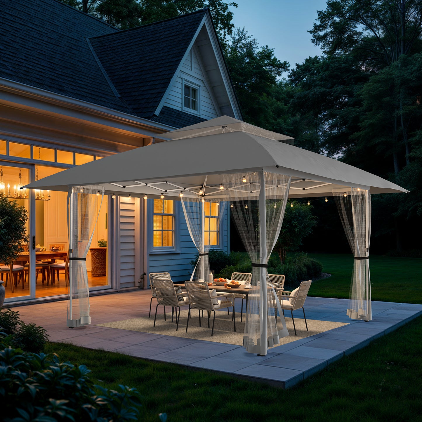 13x13 Pop Up Gazebo Instant Canopy Tent w/ Mosquito Netting,Light Gray