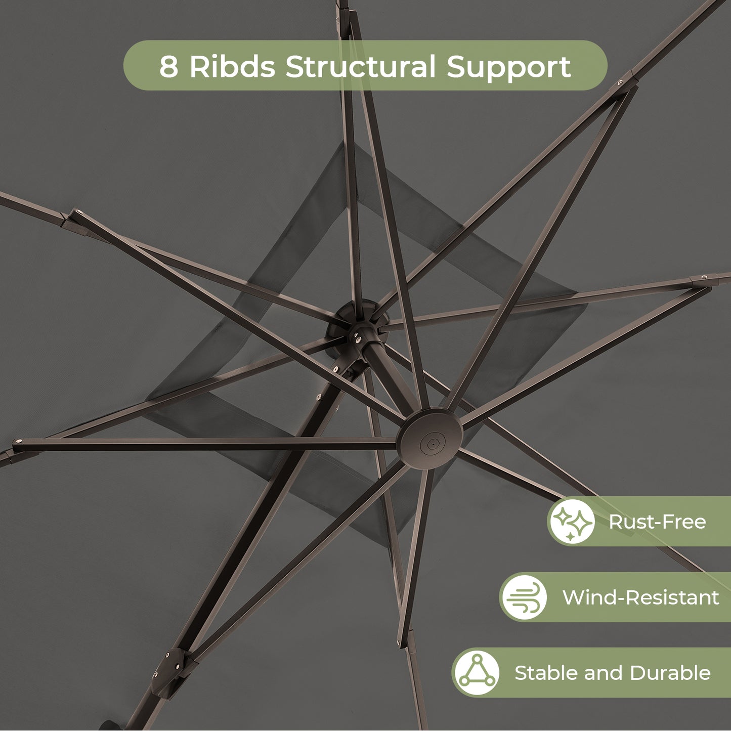 10x10ft Square Outdoor Patio Umbrella Offset Cantilever Umbrella, Gray