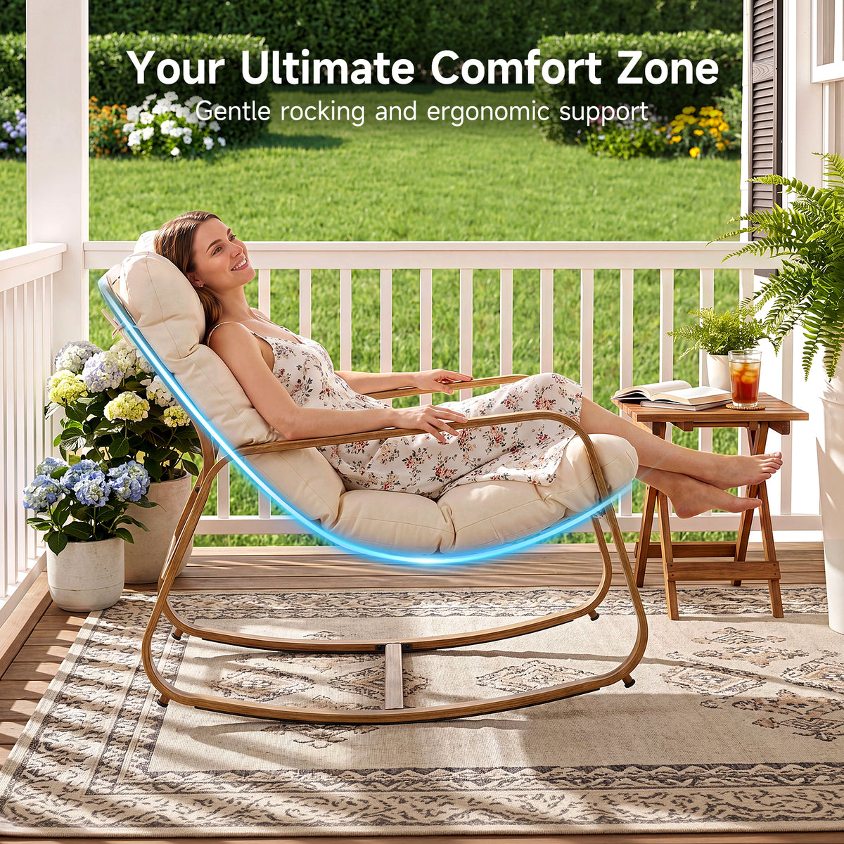 Vitarpatio Oversized Rocking Chair with Cushion and Armrest