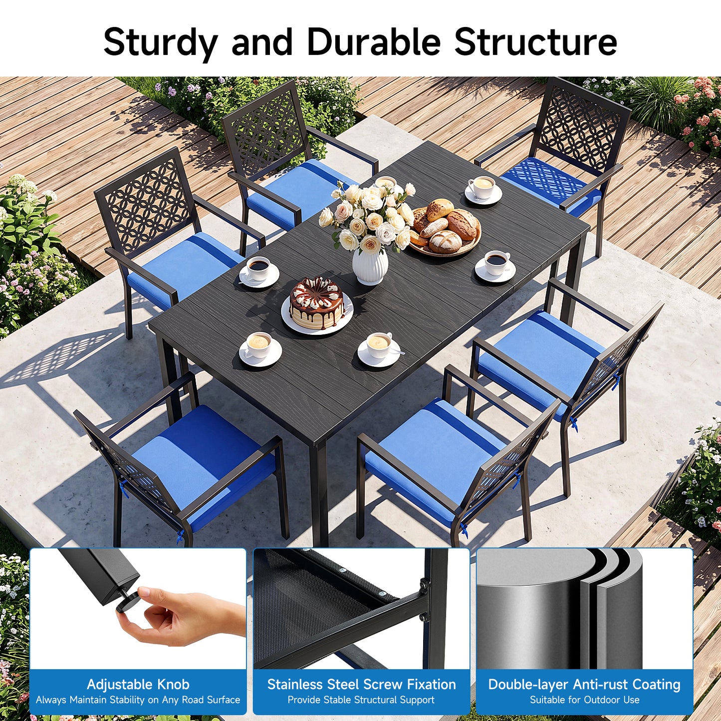 7-Piece Metal Outdoor Patio Dining Set with Cushions