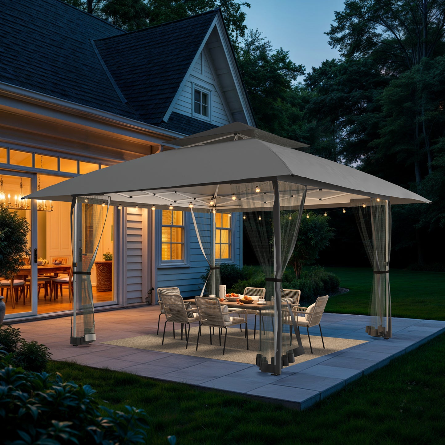 13x13 Pop Up Gazebo Instant Canopy Tent w/ Mosquito Netting, Dark Gray