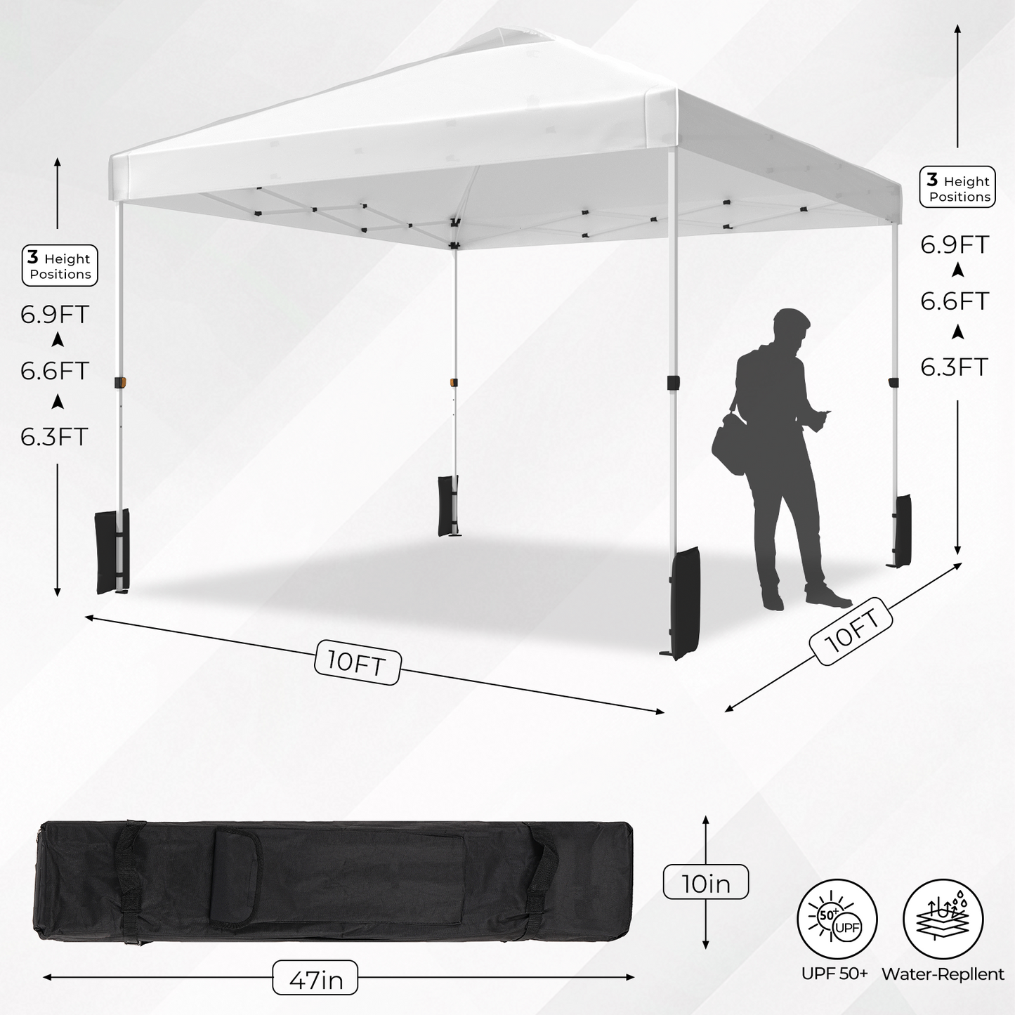 10'x 10' Pop up Canopy WhitePortable Straight Leg Instant Canopy Tent