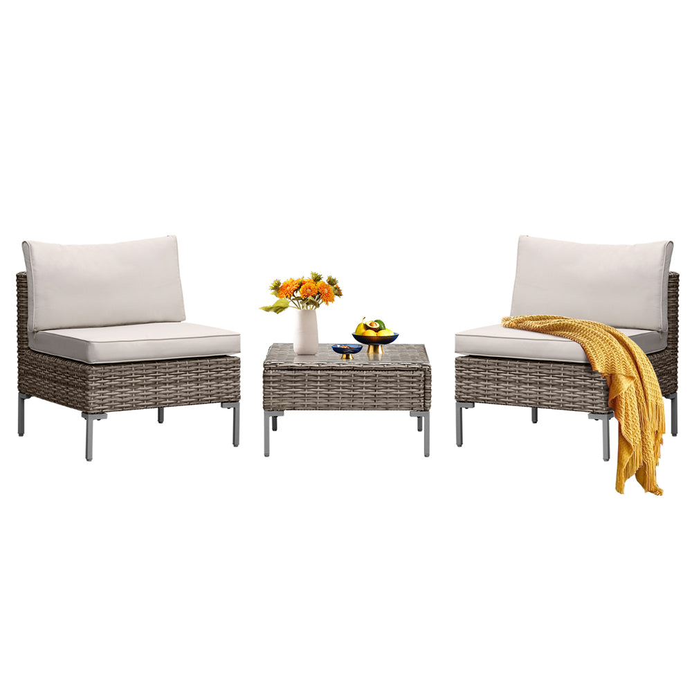 3 Piece Patio Furniture Set, Outdoor Conversation Set with Square Table